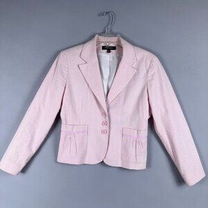 Prague Blazer Coat Cropped Womens Size 6P Long Sleeve Striped Pink White